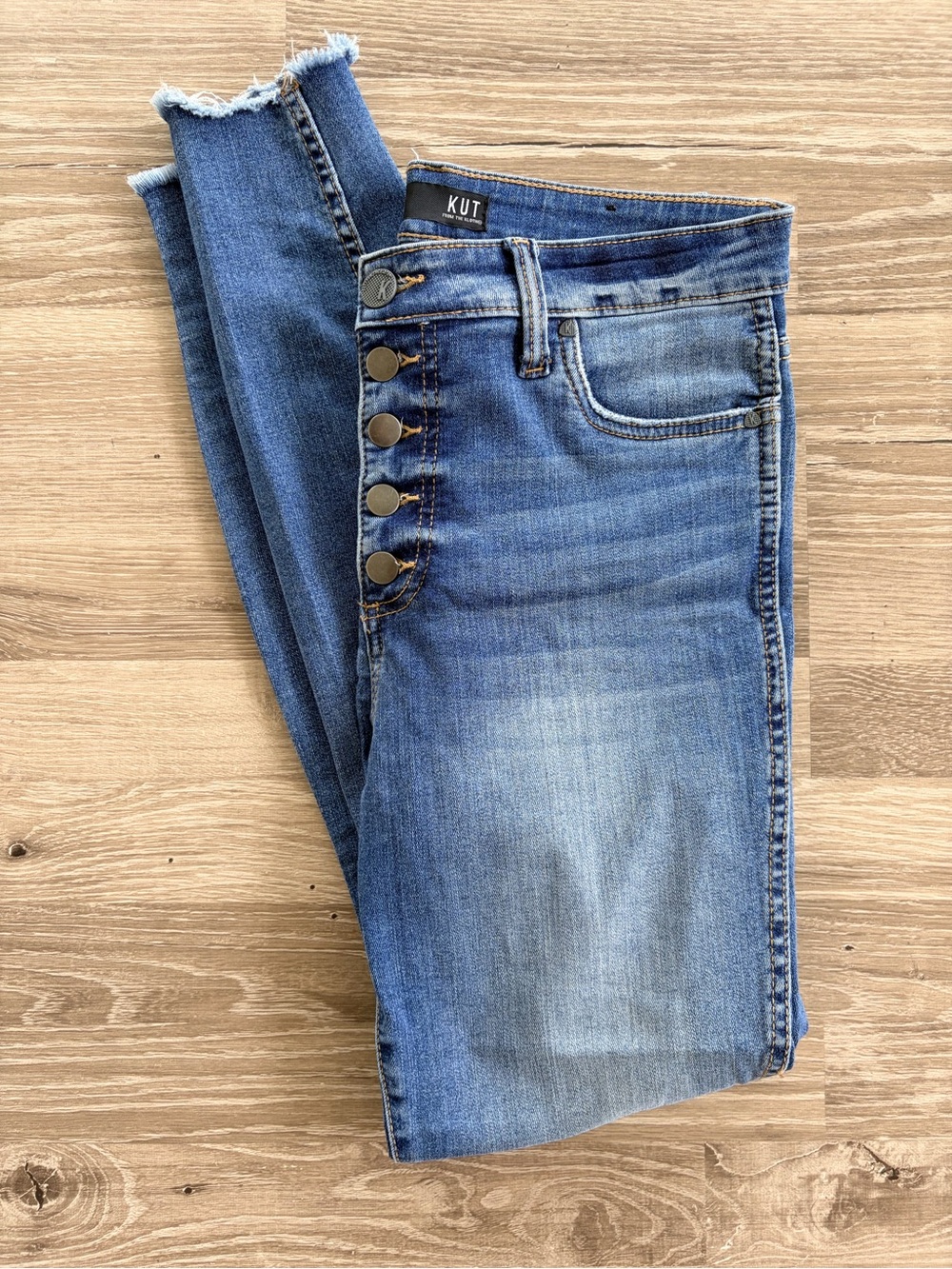 Kut from the Kloth Medium Wash High-Rise Skinny Jeans with Button Fly